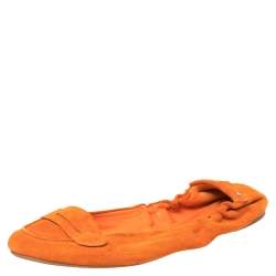 Ralph Lauren Collection Orange Suede Penny Scrunch Ballet Flats Size 39.5