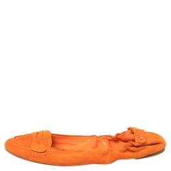 Ralph Lauren Collection Orange Suede Penny Scrunch Ballet Flats Size 39.5