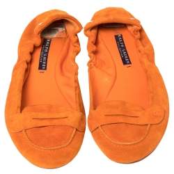 Ralph Lauren Collection Orange Suede Penny Scrunch Ballet Flats Size 39.5