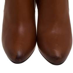 Pre Owned Ralph Lauren  Brown Leather Vivera Buckle Detail Knee Length Boots Size 36.5