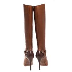 Pre Owned Ralph Lauren  Brown Leather Vivera Buckle Detail Knee Length Boots Size 36.5
