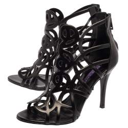 Pre Owned Ralph Lauren Collection Black Leather Cut Out Sandals Size 38