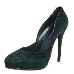 Ralph Lauren Dark Green Suede Platform Pumps Size 38