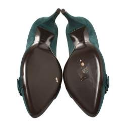Pre Owned Ralph Lauren Dark Green Suede Buckle Embellished Pumps Size 37