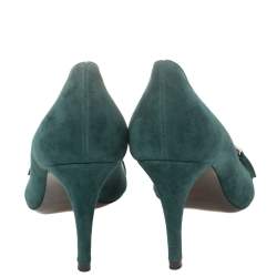 Pre Owned Ralph Lauren Dark Green Suede Buckle Embellished Pumps Size 37