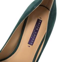 Pre Owned Ralph Lauren Dark Green Suede Buckle Embellished Pumps Size 37