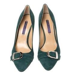 Pre Owned Ralph Lauren Dark Green Suede Buckle Embellished Pumps Size 37