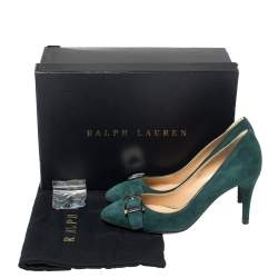 Pre Owned Ralph Lauren Dark Green Suede Buckle Embellished Pumps Size 37