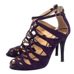 Pre Owned Ralph Lauren Collection Purple Suede Caged Ankle Strap Sandals Size 37