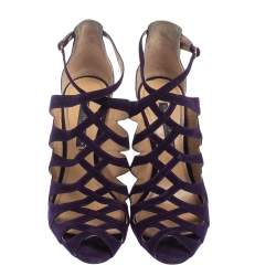 Pre Owned Ralph Lauren Collection Purple Suede Caged Ankle Strap Sandals Size 37