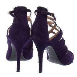 Pre Owned Ralph Lauren Collection Purple Suede Caged Ankle Strap Sandals Size 37