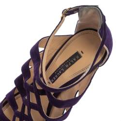 Pre Owned Ralph Lauren Collection Purple Suede Caged Ankle Strap Sandals Size 37