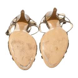 Pre Owned Ralph Lauren Collection Metallic Bronze Leather Ankle Strap Sandals Size 37