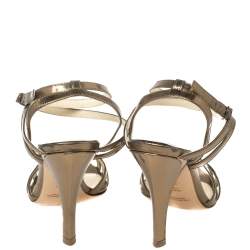 Pre Owned Ralph Lauren Collection Metallic Bronze Leather Ankle Strap Sandals Size 37