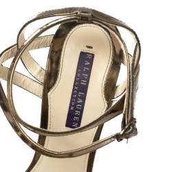 Pre Owned Ralph Lauren Collection Metallic Bronze Leather Ankle Strap Sandals Size 37