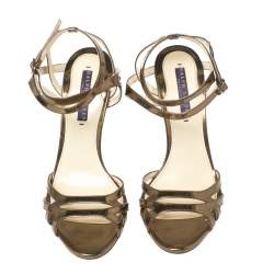 Pre Owned Ralph Lauren Collection Metallic Bronze Leather Ankle Strap Sandals Size 37
