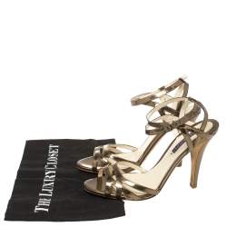 Pre Owned Ralph Lauren Collection Metallic Bronze Leather Ankle Strap Sandals Size 37