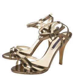 Pre Owned Ralph Lauren Collection Metallic Bronze Leather Ankle Strap Sandals Size 37