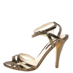 Pre Owned Ralph Lauren Collection Metallic Bronze Leather Ankle Strap Sandals Size 37