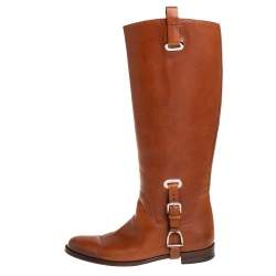 Pre Owned Ralph Lauren Tan Leather Knee Length Boots Size 39