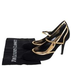 Pre Owned Ralph Lauren Collection Black/Gold Suede And Leather Pumps Size 38.5