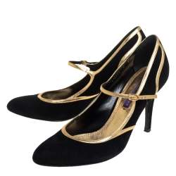 Pre Owned Ralph Lauren Collection Black/Gold Suede And Leather Pumps Size 38.5