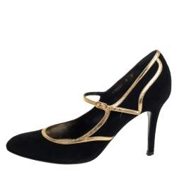 Pre Owned Ralph Lauren Collection Black/Gold Suede And Leather Pumps Size 38.5
