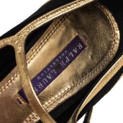 Pre Owned Ralph Lauren Collection Black/Gold Suede And Leather Pumps Size 38.5