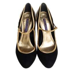 Pre Owned Ralph Lauren Collection Black/Gold Suede And Leather Pumps Size 38.5