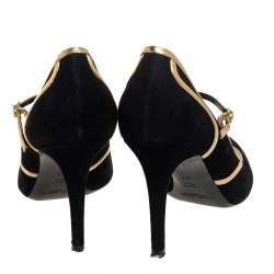 Pre Owned Ralph Lauren Collection Black/Gold Suede And Leather Pumps Size 38.5