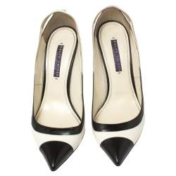 Pre Owned Ralph Lauren Collection White/Black Leather Pointed Toe Pumps Size 39