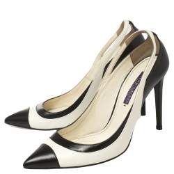 Pre Owned Ralph Lauren Collection White/Black Leather Pointed Toe Pumps Size 39