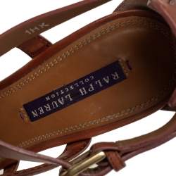 Pre Owned Ralph Lauren Collection Brown Leather Criss Cross Platform Ankle Strap Sandals Size 37.5