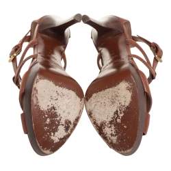 Pre Owned Ralph Lauren Collection Brown Leather Criss Cross Platform Ankle Strap Sandals Size 37.5