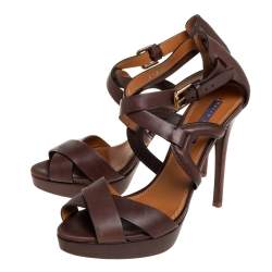 Ralph Lauren Collection Brown  Leather Ankle Strap  Sandals Size 40.5