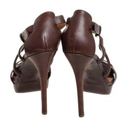 Ralph Lauren Collection Brown  Leather Ankle Strap  Sandals Size 40.5