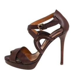 Ralph Lauren Collection Brown  Leather Ankle Strap  Sandals Size 40.5