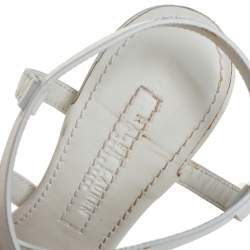 Pre Owned Ralph Lauren Collection White Leather Open Toe Ankle Strap Sandals Size 37.5