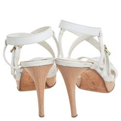 Pre Owned Ralph Lauren Collection White Leather Open Toe Ankle Strap Sandals Size 37.5