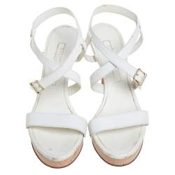Pre Owned Ralph Lauren Collection White Leather Open Toe Ankle Strap Sandals Size 37.5
