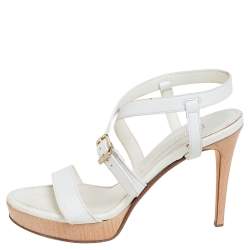 Pre Owned Ralph Lauren Collection White Leather Open Toe Ankle Strap Sandals Size 37.5