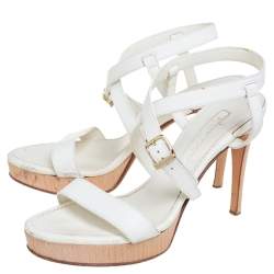 Pre Owned Ralph Lauren Collection White Leather Open Toe Ankle Strap Sandals Size 37.5