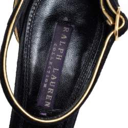 Pre Owned Ralph Lauren Collection Black Suede Rose Peep Toe Ankle Wrap Sandals 38