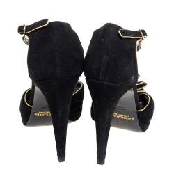 Pre Owned Ralph Lauren Collection Black Suede Rose Peep Toe Ankle Wrap Sandals 38