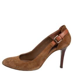 Pre Owned Ralph Lauren Brown Suede SIde Buckle Round Toe Pumps Size 39