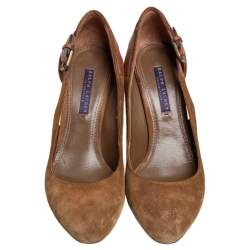 Pre Owned Ralph Lauren Brown Suede SIde Buckle Round Toe Pumps Size 39