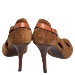 Pre Owned Ralph Lauren Brown Suede SIde Buckle Round Toe Pumps Size 39