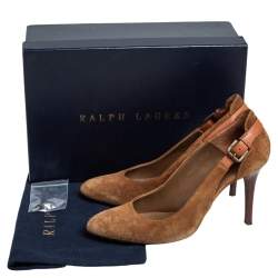 Pre Owned Ralph Lauren Brown Suede SIde Buckle Round Toe Pumps Size 39