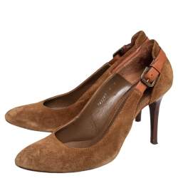 Pre Owned Ralph Lauren Brown Suede SIde Buckle Round Toe Pumps Size 39