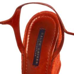 Pre Owned Ralph Lauren Collection Orange Leather Espadrille Wedge Sandals Size 38